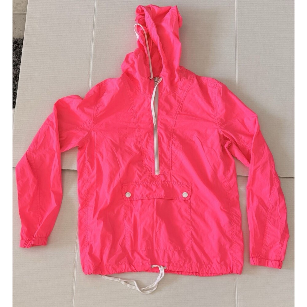 Aeropostale Neon Pink Hooded Windbreaker Jacket Women's Large Pullover Half Zip